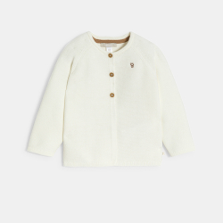 جيليه محبوك من التريكو باللون الأبيض لحديثي الولادة من الجنسين.